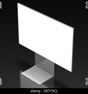 3D-Monitor ohne Brandung mit leerem Bildschirm auf schwarzem Hintergrund - ideal als Vorlage Stockfoto