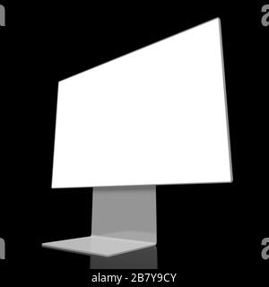3D-Monitor ohne Brandung mit leerem Bildschirm auf schwarzem Hintergrund - ideal als Vorlage Stockfoto