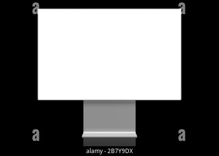 3D-Monitor ohne Brandung mit leerem Bildschirm auf schwarzem Hintergrund - ideal als Vorlage Stockfoto
