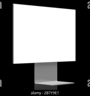3D-Monitor ohne Brandung mit leerem Bildschirm auf schwarzem Hintergrund - ideal als Vorlage Stockfoto