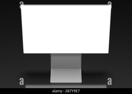 3D-Monitor ohne Brandung mit leerem Bildschirm auf schwarzem Hintergrund - ideal als Vorlage Stockfoto