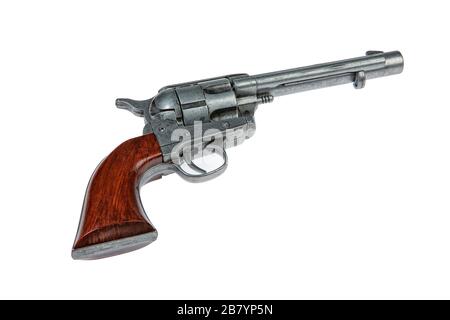 Alte Armee Single Action Revolver auf einem isolierten studio Hintergrund Stockfoto