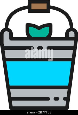 Vector Fishing Bucket - Symbol für flache Farblinien. Stock Vektor