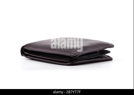 Alte braune Brieftasche auf weißem Hintergrund- clipping Teil Stockfoto