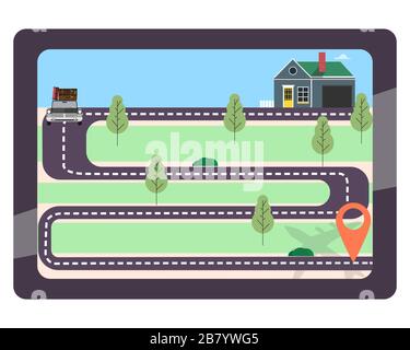 GPS-Navigation. Web-Karte mit Markierung im Tablett. Vektorgrafiken Stock Vektor