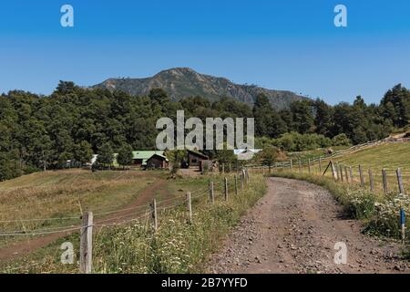 Bauernhof im Malalcahuello Nationalreservat in der Provinz Araucania, Chile Stockfoto