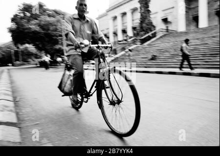 Radfahrer, Rathaus, Asiatische Bibliothek, Horniman Circle, Fort, Bombay, Mumbai, Maharashtra, Indien, Asien Stockfoto