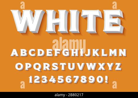Moderne Buchstaben, Zahlen und Symbole aus weißem 3D-Alphabet. Typografie . Vektor Stock Vektor