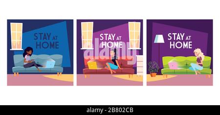 Kartensatz mit Bestay at home Label von Coronavirus Vektor Illustration Design Stock Vektor