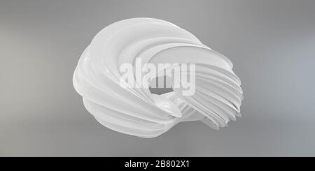 Weißes futuristisches, kurviges Torus-Objekt auf grauem Hintergrund 3D-Rendering-Illustration Stockfoto