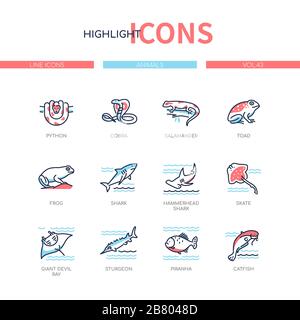Tiersammlung - Symbole für Liniendesign Stock Vektor