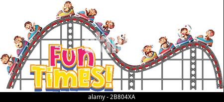 Schriftdesign für Wort-Fun-Zeiten mit Happy Monkeys in Achterbahn-Illustration Stock Vektor