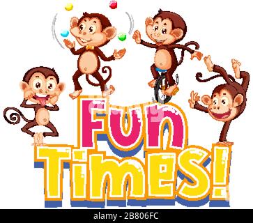 Sticker-Design für Wort-Fun-Zeiten mit Cute Monkeys Illustration Stock Vektor