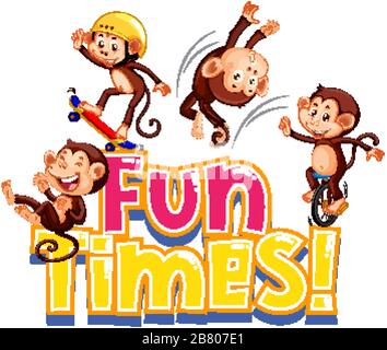 Sticker-Design für Wort-Fun-Zeiten mit Cute Monkeys Illustration Stock Vektor