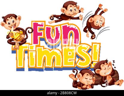 Sticker-Design für Wort-Fun-Zeiten mit Cute Monkeys Illustration Stock Vektor