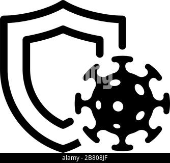 Konzept des Immunsystems. Hygienischer medizinischer schwarzer Schutz vor Coronavirus COVID-19 Symbol. Menschliches Immunitätszeichen. Corona Virus Defense Symbol Vektor isolierte Illustration Stock Vektor