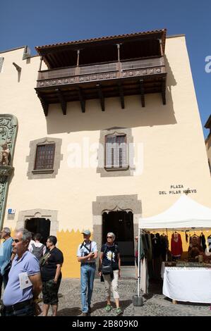 Casa de Colón, prunkvolles ehemaliges Gouverneurshaus, das von Kolumbus besucht wurde, beherbergt ein Museum auf seinen Reisen und seinem Schiffsleben in Las Palmas, Gran Canaria Stockfoto