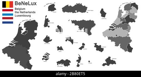 Silhouetten der Länder Niederlande, Luxemburg und Belgien Stock Vektor