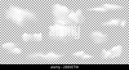 Sammlung von Illustrationen von weißen realistischen Wolken mit Transparenz in Vektordateien Stock Vektor