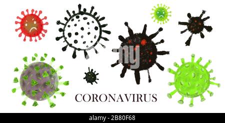 Coronavirus Mikroskopviren Bakterium Collection Set . Ungesunde Gefahrenbakterien In Unterschiedlicher Form. Bakterium Des Wissenschaftlichen Biologischen Labors Stockfoto
