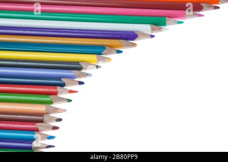 Farbige Bleistifte in einem Rahmen. Auf weißem Hintergrund. Stockfoto