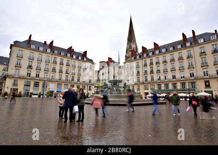 Montag, 16. März 2020: Nantes Frankreich. Der Brunnen auf dem Place Royal in Nantes - Frankreich, Loire-Atlantique Stockfoto