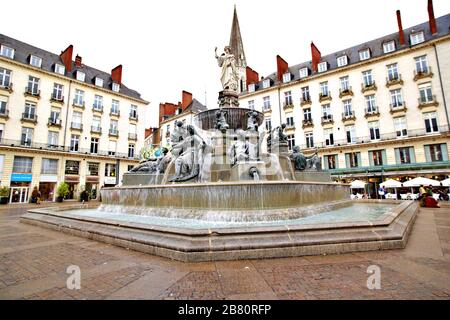 Montag, 16. März 2020: Nantes Frankreich. Der Brunnen auf dem Place Royal in Nantes - Frankreich, Loire-Atlantique Stockfoto