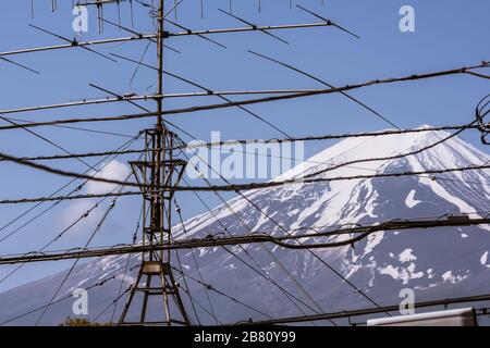 Das Kabel und ein Blick auf die Landschaft des Fuji Stockfoto