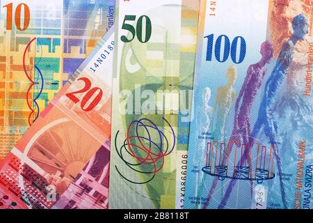 Schweizer Geld - Francs ein geschäftlicher Hintergrund Stockfoto