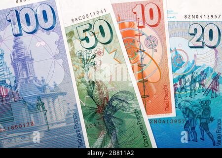 Schweizer Geld - Francs ein geschäftlicher Hintergrund Stockfoto