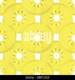 Kiwi-Schichten abstrahieren nahtlosen Vektorhintergrund. Abstraktes Sommerfrucht-Muster handbemalter Stil. Geometrische Fruchtformen. Chinesische Stachelbeere. Stock Vektor