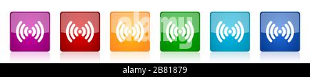 WiFi-Symbolsatz, farbige quadratische, glänzende Vektorgrafiken in 6 Optionen für Web-Design und mobile Anwendungen Stock Vektor