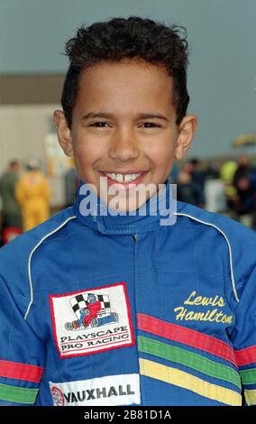 Ein junger Lewis Hamilton zu Beginn seiner Kart-Karriere. Stockfoto