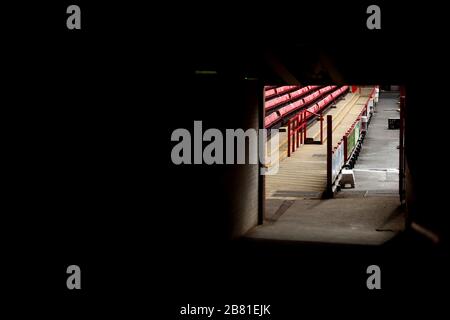 Ein allgemeiner Blick auf die Bramall Lane, die Heimat von Sheffield United. Die Premier League Clubs treffen sich am Donnerstagmorgen per Telefonkonferenz, um über die Vorrichtungen und Finanzen inmitten der Coronavirus Pandemie zu diskutieren. Stockfoto