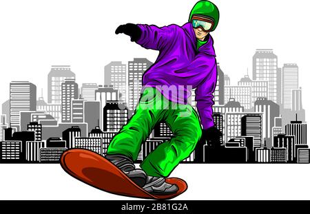 Snowboarden. Vektor-Illustration von gleitenden Snowboardern im trendigen Flachstil Stock Vektor