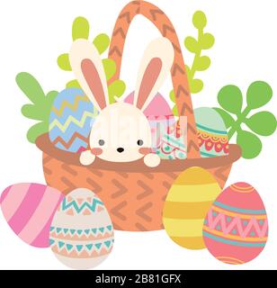 Vektor weiße osterhase mit Frühlingsblumen Stock Vektor