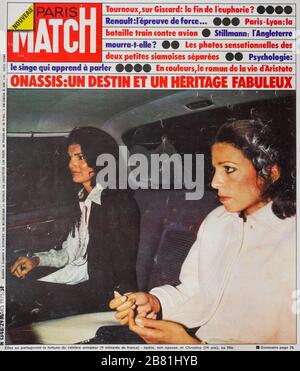 FrontPage des französischen Nachrichten- und Volksmagazins Paris-Match, Nr. 1348, 29. März 1975, Jackie Kennedy-Onassis und Aristote Onassis Tochter, Christina, 1975, Frankreich Stockfoto