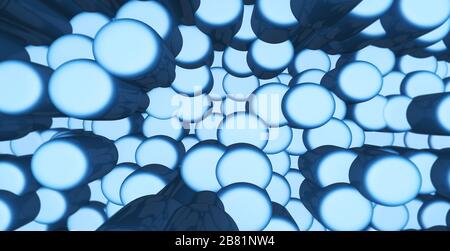 Hintergrund der blauen verdrängten Zylinder, 3D-Renderillustrierung Stockfoto