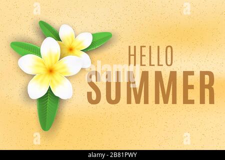 Sommer Hintergrund. Plumeria blüht am Strand. Saisonale Abdeckung für Ihr Design. Vektorgrafiken. EPS 10 Stock Vektor
