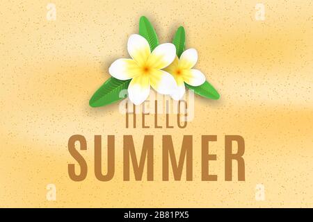 Sommer Hintergrund. Plumeria blüht am Strand. Saisonale Abdeckung für Ihr Design. Vektorgrafiken. EPS 10 Stock Vektor
