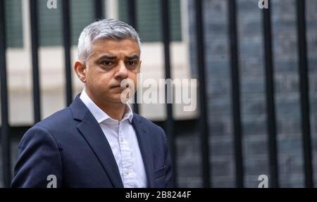 London, Großbritannien. März 2020. Sadiq Khan, Bürgermeister von London verlässt die Downing Street nach einem Treffen mit dem Premierminister Credit: Ian Davidson/Alamy Live News Stockfoto