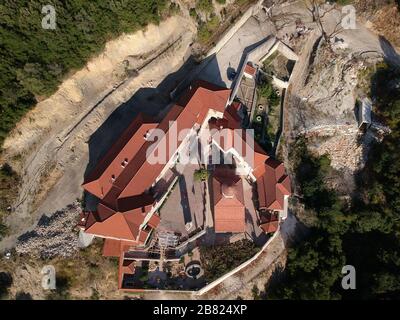 Igoumenitsa Luftbild Kloster von giromeri Dorf in der filiaten Stadt thesprotia Epirus, traditionelles griechisches Dorf Stockfoto