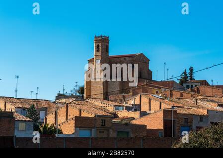 Februar 2020 - Preixana, Spanien. Kirche Santa Maria im Dorf Preixana. Stockfoto