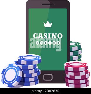 Smartphone mit Poker-Chips. Online-Casino-Konzept Stock Vektor