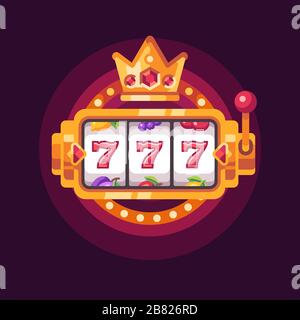 Schlitzmaschine mit goldener Krone. Casino 777 gewinnt flache Illustration Stock Vektor