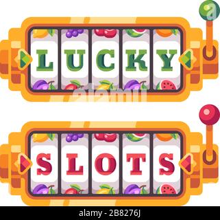 Goldener Spielautomat mit Buchstaben Lucky Slots. Abbildung der Casino-Wohnung Stock Vektor