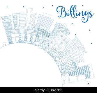 Umrisse Billings Montana City Skyline mit blauen Gebäude und Kopieren. Vector Illustration. Business Travel und Tourismus Konzept. Stock Vektor