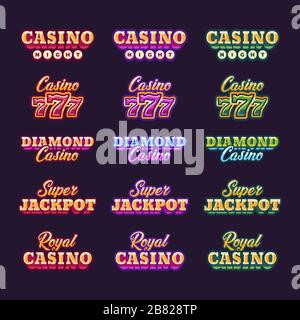 Kollektion von leuchtendem Rot, Lila und grünem Retro-Casino-Typografie Stock Vektor