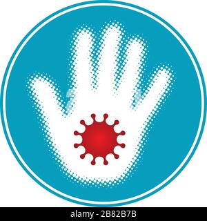Halbtonhand mit Coronavirus-Symbol. Vektorsymbol. Stock Vektor