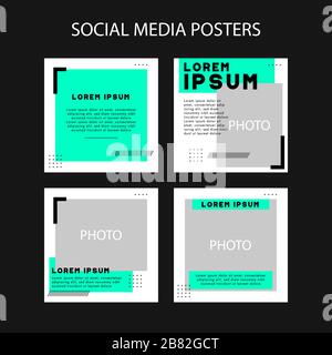 Satz bearbeitbarer minimaler quadratischer Bannervorlagen. Schwarze und gelbe Hintergrundfarbe mit Streifenlinienform. Geeignet für Social Media-Post und Web-Inter Stock Vektor